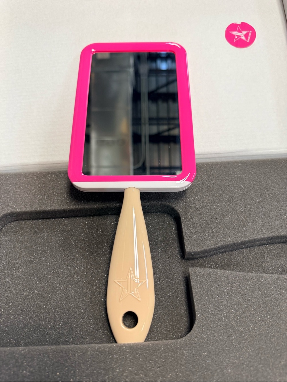 Jeffree Star Pinksycle Hand Mirror with Pink Frame and Beige Handle